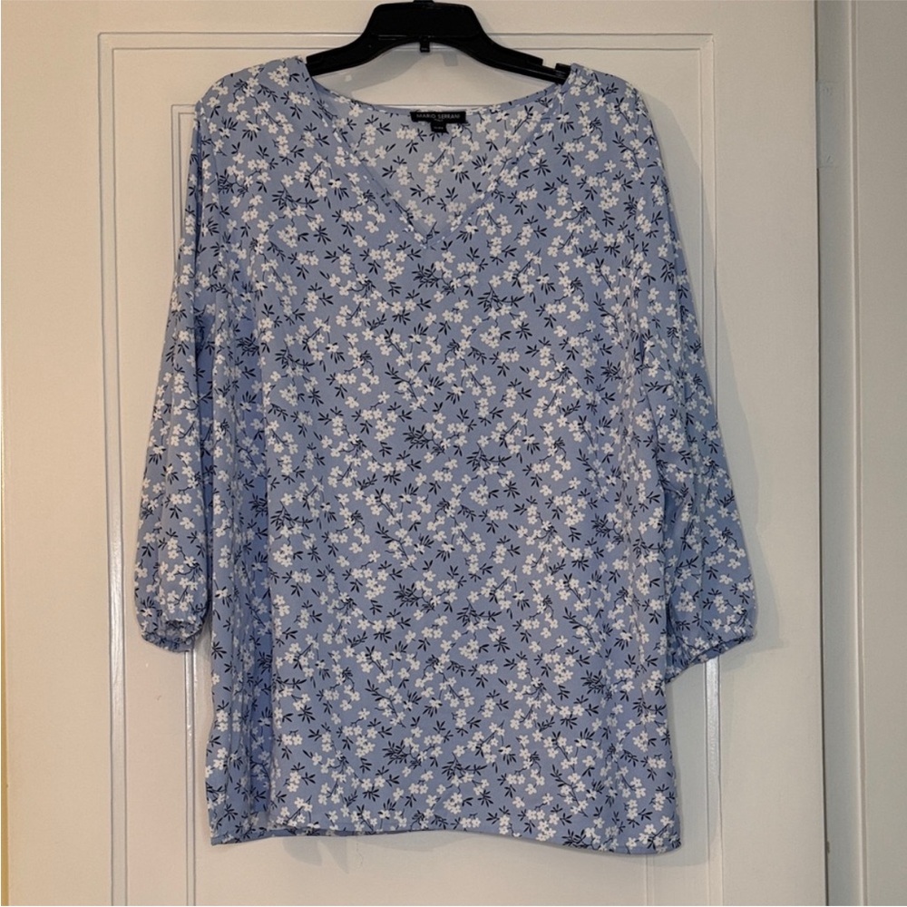 Mario Serrani Light Blue Floral Blouse Size XL
